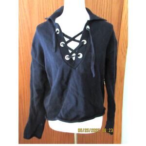 Lace up sweater size small navy